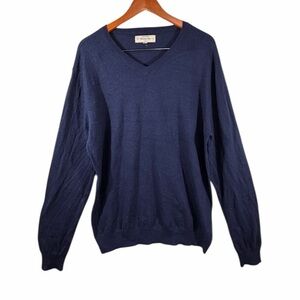 Hawker Rye Men’s Cotton Cashmere blend V Neck Sweater Navy XL Blue Sweater